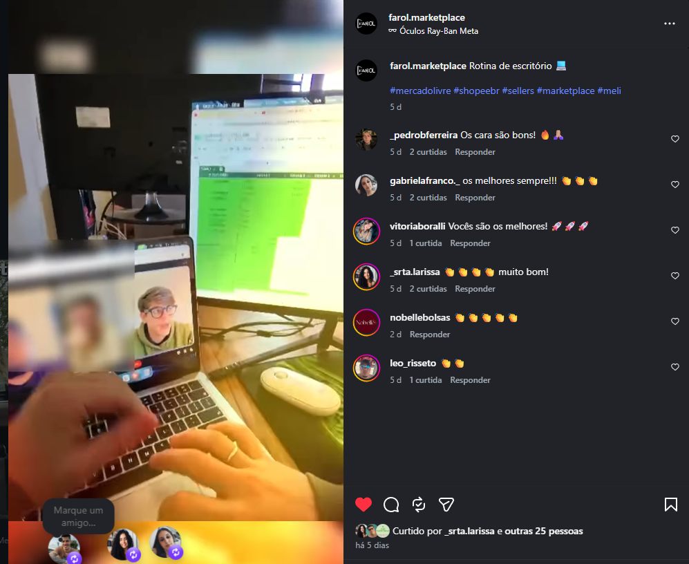 Publicação do Farol no Instagram com comentários de clientes